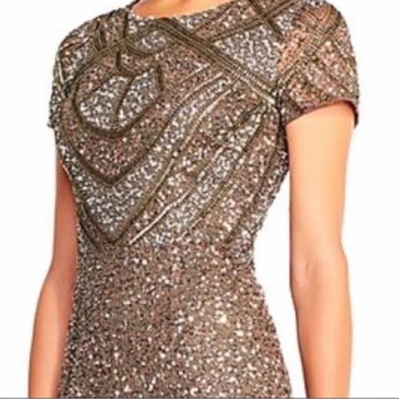 Adrianna Papell Brown Gold Sequin Sheath Dress - Picture 2 of 12